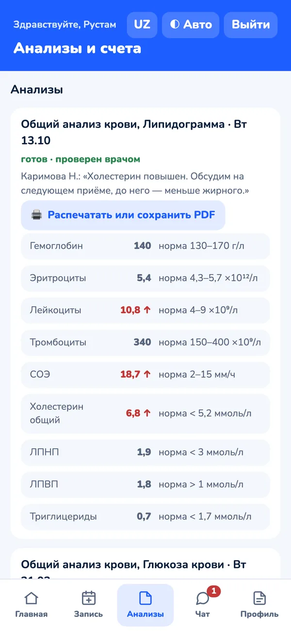 Экран программы Tibbix (демо-данные)
